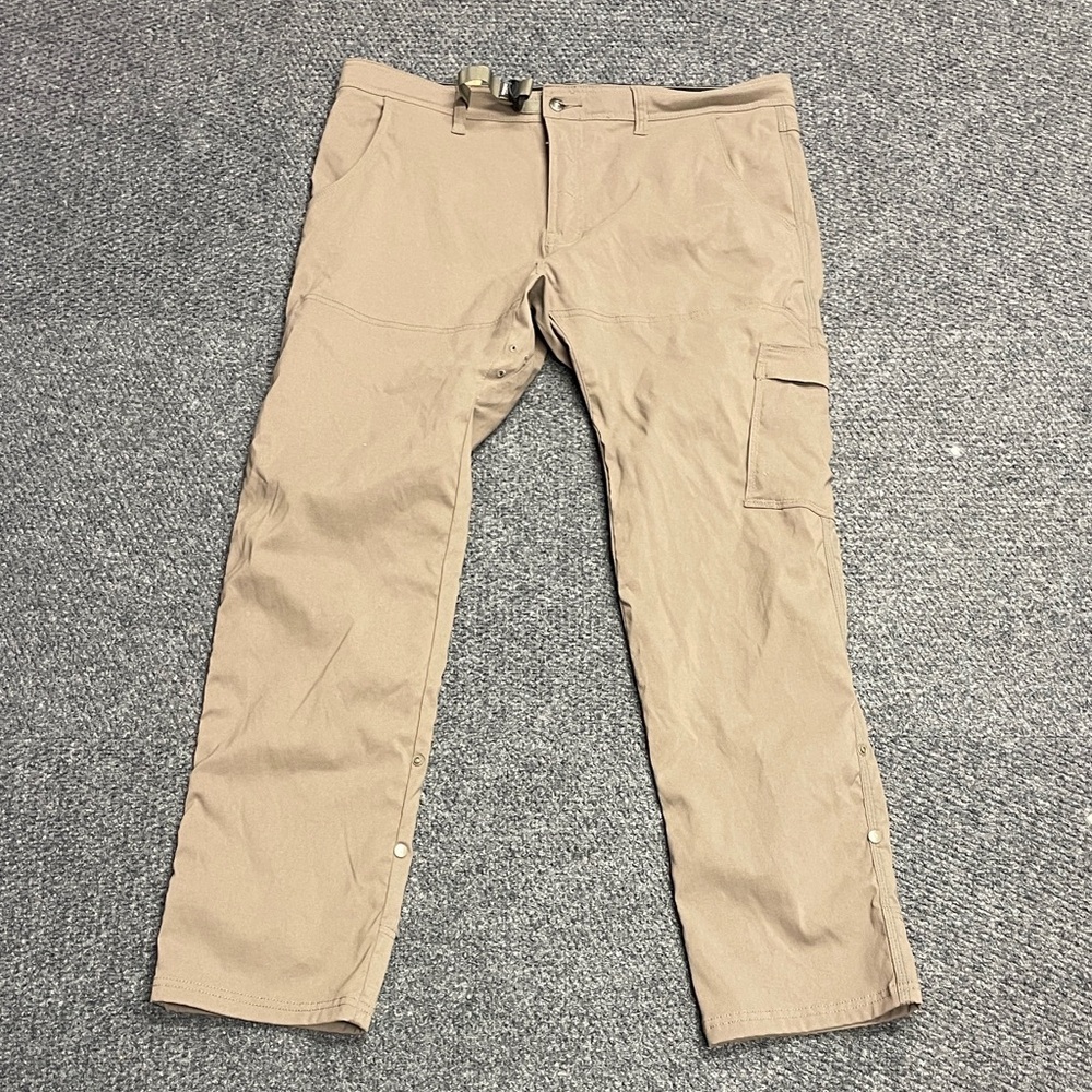 PrAna Mens Straight Fit Tan Outdoors Hiking Pants 38x32 Long Convertible